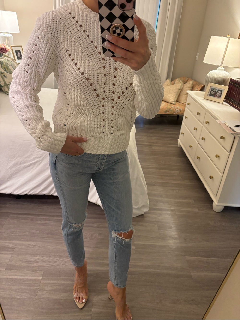 Generation Love New York Ivory Cable Knit Pointelle Sweater — Size S 🤍